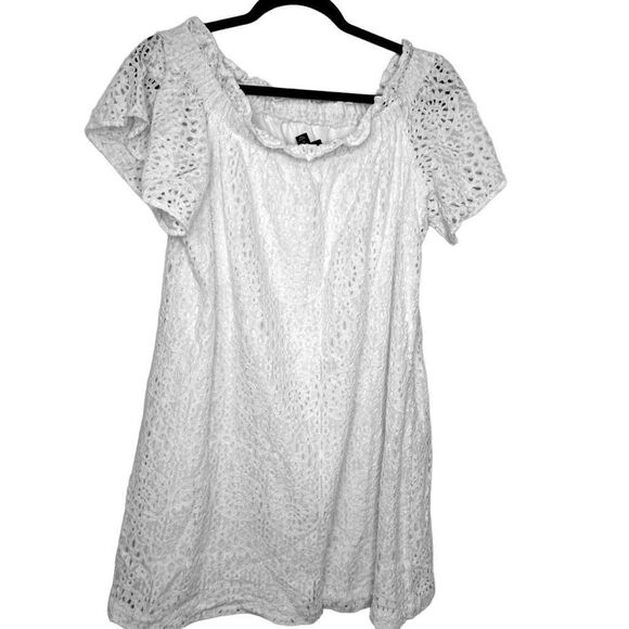 A.N.A Lined Short Sleeves Off the Shoulder White Eyelet Shift Dress Large - Picture 2 of 4